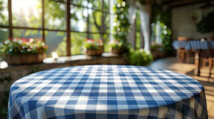 Checkered Blue and White Tablecloth