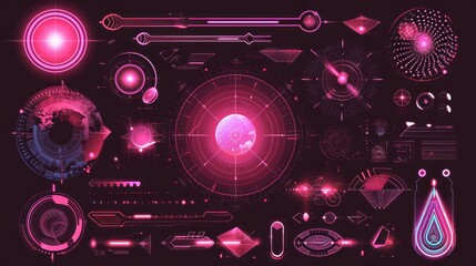 Neon Dreams: Vector Collection of Pink Futuristic Design Elements