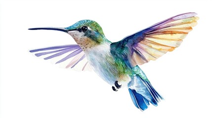 A stunning and vibrant illustration of a hummingbird in flight, showcasing its colorful feathers and intricate details.