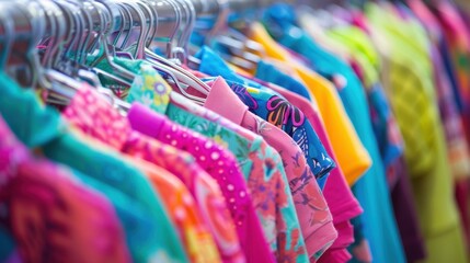 Clothing Stores: Retail spaces showcasing a wide range of fashion apparel, from casual wear to designer brands, neatly displayed on racks and mannequins for all ages.
