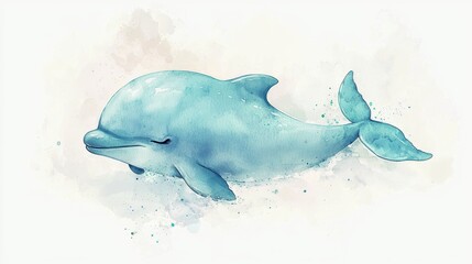 Playful Dolphin Swimming in Watercolor Style