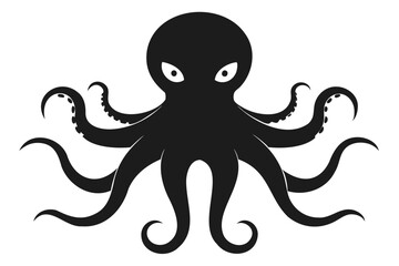 Octopus Black silhouette vector Illustration, black Octopus icon white background