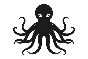 Octopus Black silhouette vector Illustration, black Octopus icon white background