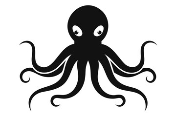 Octopus Black silhouette vector Illustration, black Octopus icon white background