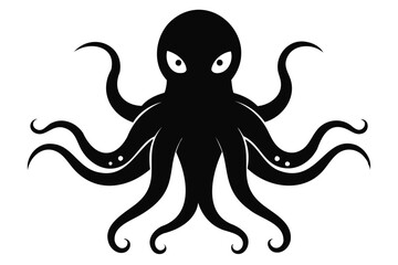 Octopus Black silhouette vector Illustration, black Octopus icon white background