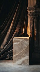 Retro stone square column dark background with e-commerce booth details page background