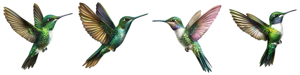 Obraz premium Vibrant hummingbird with iridescent feathers hovering gracefully over a bed of colorful flowers in a lush tropical garden The tiny fast moving bird appears to be in a dynamic