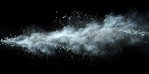 Aerial view of flying dust particles on black background