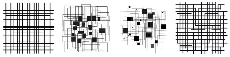 Fototapeta premium Intersecting Geometric Patterns in Black and White Abstract Composition Minimalist graphic design with repeating square and line elements creating a symmetrical