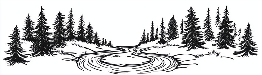 Fototapeta premium A serene landscape featuring a winding river and dense evergreens, perfect for nature-themed projects.