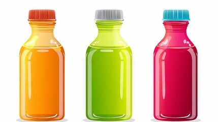 vector three bottles with different color caps illustration --