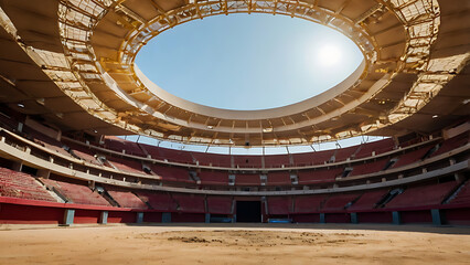 Obraz premium A Round empty bullfight arena stadium with wide perspective. bullring for bullfight, wide perspective with copy space