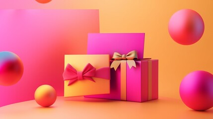 Shopping gift certificate concept 3D illustration. Icon composition with card with bow, gift box and discounts on purchases. Loyalty program and bonuses. Vector illustration for modern web design