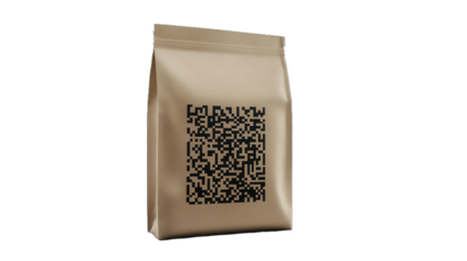 Futuristic packaging with QR code displaying nutritional information on a smartphone, smart packaging, food tech integration, transparent background