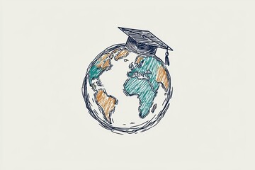 Illustration of a globe wearing a graduation cap, symbolizing global education and knowledge-sharing across cultures.