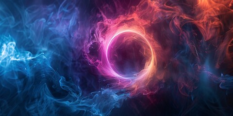 Obraz premium Vibrant fumes twirl within a luminous circle in a contemporary motif. Digital depiction.