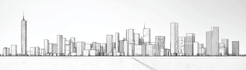 Stylized city skyline illustration featuring iconic skyscrapers and modern architecture against a minimalist background.
