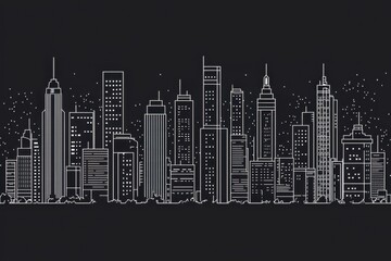 Fototapeta premium Stylized city skyline illustration featuring tall buildings against a dark background, perfect for modern design projects.