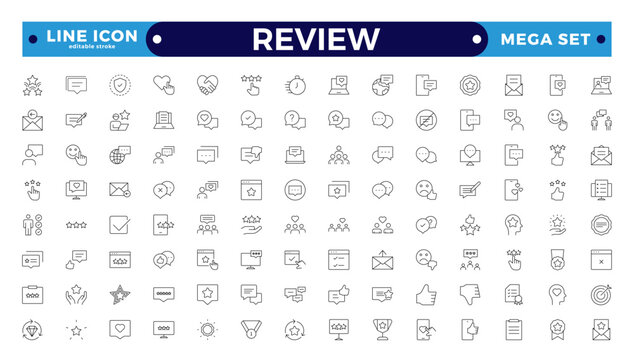 Review ,Feedback, testimonial, customer thin line icons For website marketing design, logo, app, template, ui, etc. Editable stroke outline icon.
