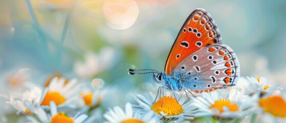 Obraz premium Colorful Butterfly on White Daisy Flowers