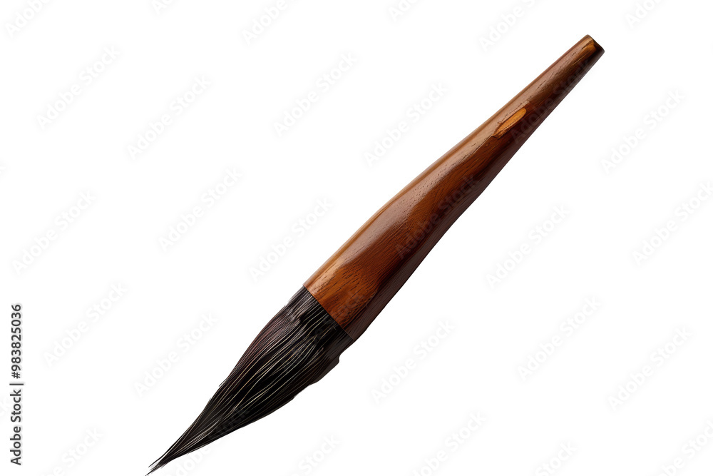 Poster a close-up view of an artist's brush with a finely tapered bristle, perfect for intricate painting t