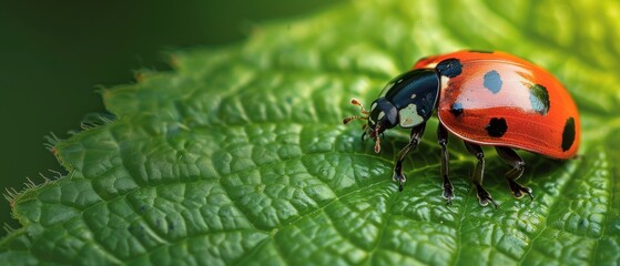 Fototapeta premium Vibrant Ladybug on Green Leaf in Nature