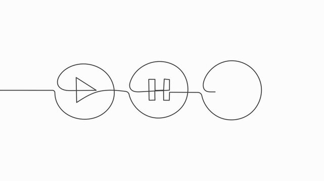 Animation of continuous line drawing of start, pause, stop buttons
