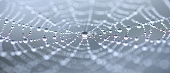 Delicate Spider Web with Glimmering Water Droplets