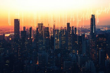 Fototapeta premium A image that combines a modern cityscape at sunset