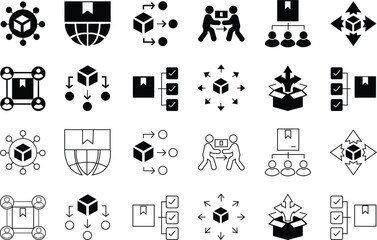 Fototapeta premium Delivery service icon set . Containing order tracking, delivery home, warehouse, Shipping symbol. Solid icons vector, Package, Product Return, isolated on transparent background, for mobile app or ui.