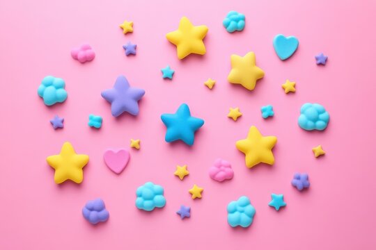 A image with 3D stars and clouds in bright colors