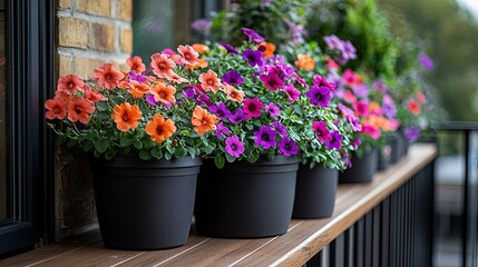 Obraz premium Bright Flower Pots on a Sunny Balcony