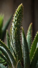 Close-up of a tropical aloe vera plant with green leaves.