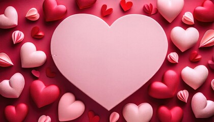 Wedding hearts, heart-shaped box, heart photo frame, heart polaroid images, Valentine's Day background. 