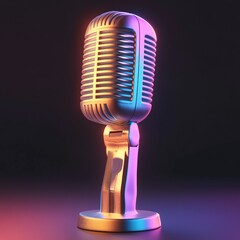 3D Mic Icon: Microphone for Singing Performances Illustration Logo