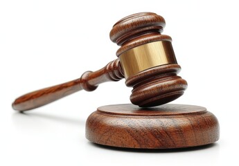 High-Resolution Photograph of a Courtroom Gavel Against a White Background – Award-Winning, Professionally Color-Graded Stock Photo with Exceptional Detail and Sharpness

