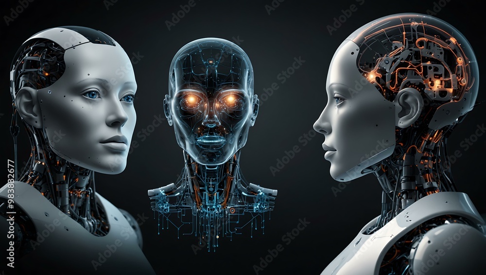 Poster concepts of ai, machine learning, and robotics representing future innovation.
