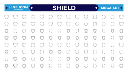 Shield outline icon set in vintage style. Protect shield security line icons. Badge quality symbol, sign, logo or emblem. set of different Shields icon set. Editable stroke outline icon.
