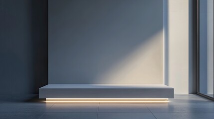 Floating 3D podium with matte finish illuminated by ambient light perfect for product display in a sleek minimalist environment soft shadows and clean edges