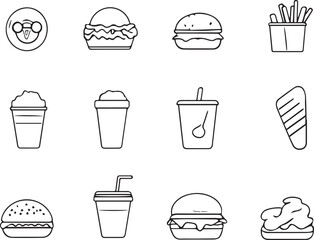 fast food icons set