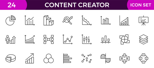 content creator icons set.Outline icon set.