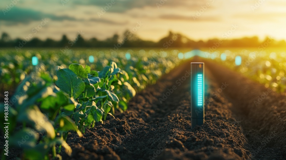 Poster a soil analysis device connected to an ai system, providing farmers with real-time feedback on crop 