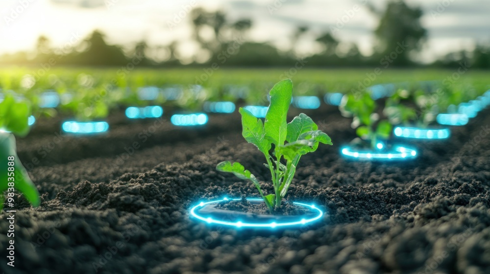 Poster a soil analysis device connected to an ai system, providing farmers with real-time feedback on crop 
