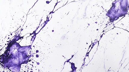 Abstract purple paint splatters on white background.