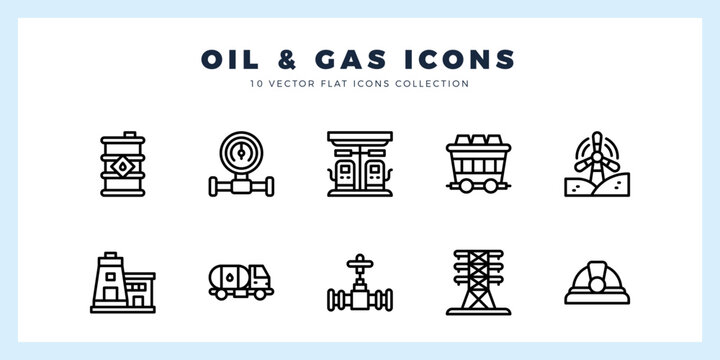 10 Oil and Gas Industry Lineal icons pack. vector illustration.