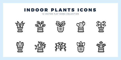 10 Indoor Plants Lineal icons pack. vector illustration.