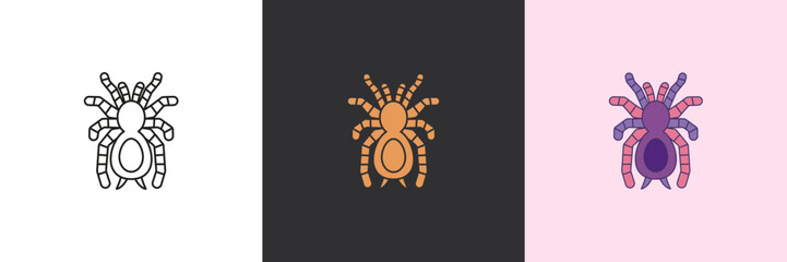 Spider vector icon set. Black and colorful logo template