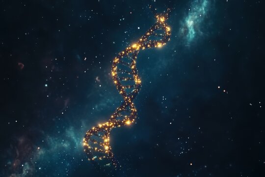 Dna double helix floating in a starry void