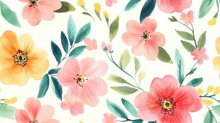 Seamless background featuring original floral watercolor illustration