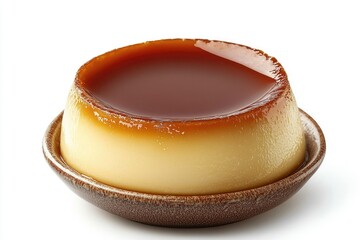 Caramel Custard Dessert in Brown Dish